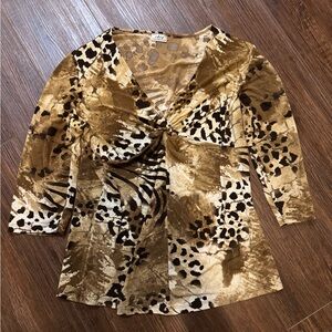 Elegant Brown and Tan V-Neck Blouse